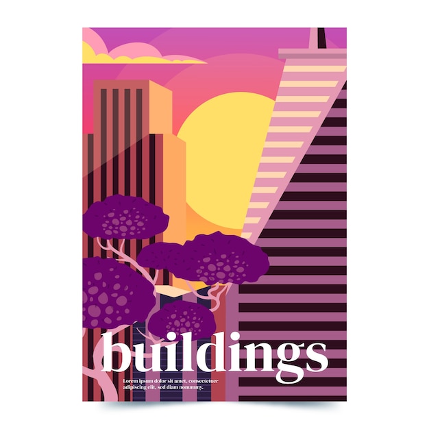 Free Vector buildings hand drawn flat architecture poster