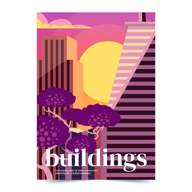 Buildings hand drawn flat architecture poster