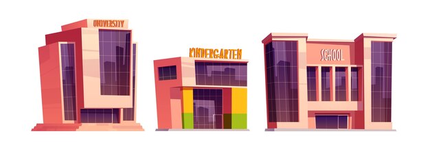 Buildings of school, kindergarten and university isolated