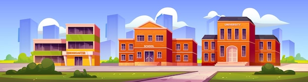 Buildings of school kindergarten and university