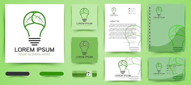 Free Vector bulb and leaf logo and business branding template design inspiration