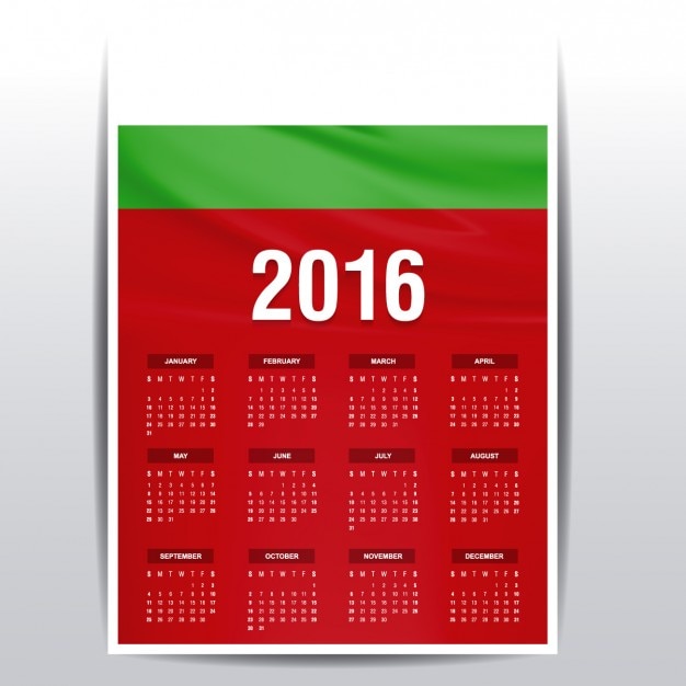 Free Vector bulgaria calendar of 2016