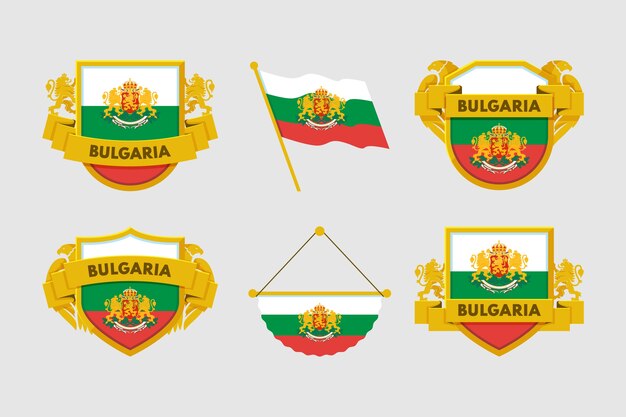 Bulgarian flag and national emblems set in flat style