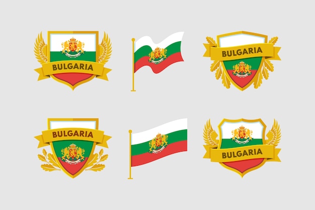 Bulgarian flag and national emblems set in flat style