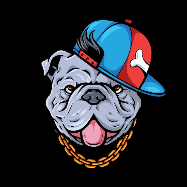 Bulldog cartoon wearing gold chain vector