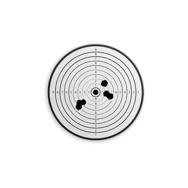 Free vector bullet holes target realistic composition on white with paper target with holes