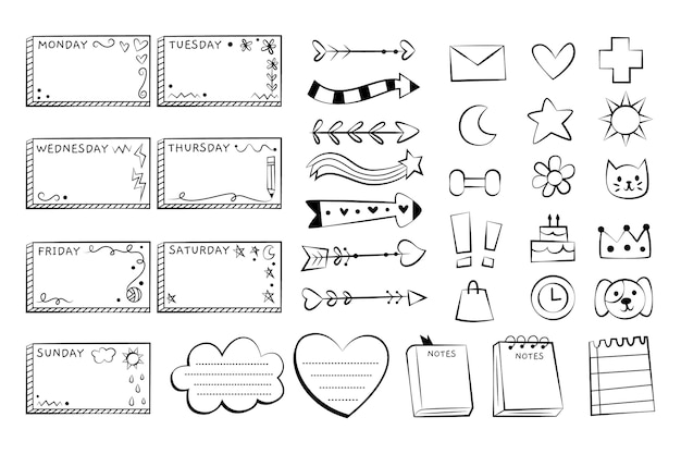 Free vector bullet journal elements black and white