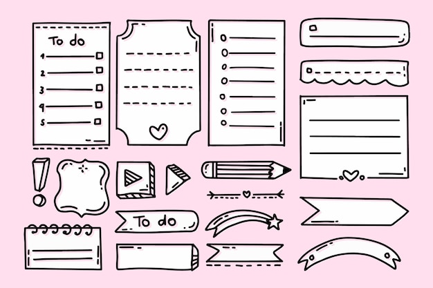 Free vector bullet journal elements with pink background