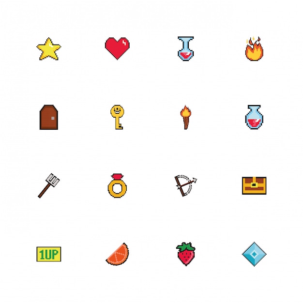 bundle of 8 bits pixelated style icons 