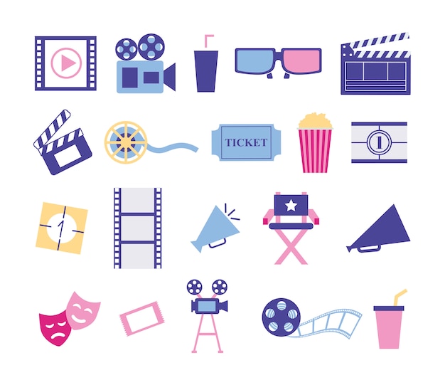 Free Vector bundle of cinema entertainment set icons