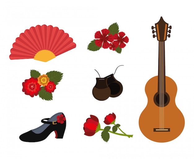 Free Vector bundle of dance flamenco and set icons