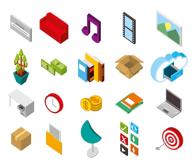 Bundle of data center storage isometric set icons