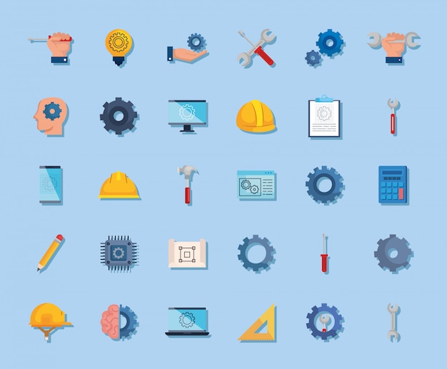 Free vector bundle of engineering set icons