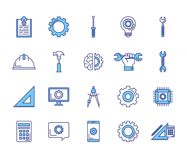 Bundle of engineering set icons