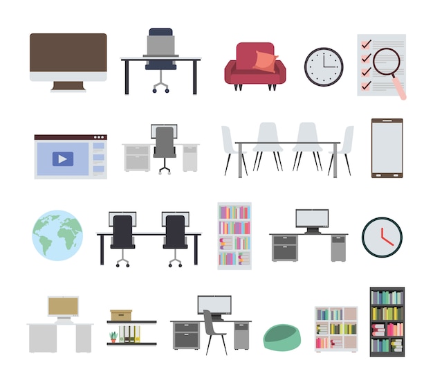 Bundle of office equipment icons