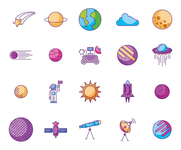 Bundle of planets and space icons