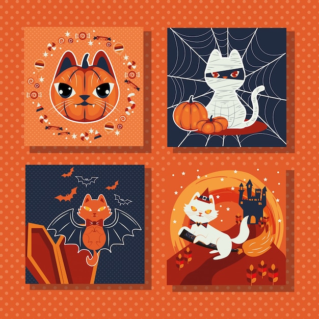 Free Vector bundle of scenes with cat disguised characters