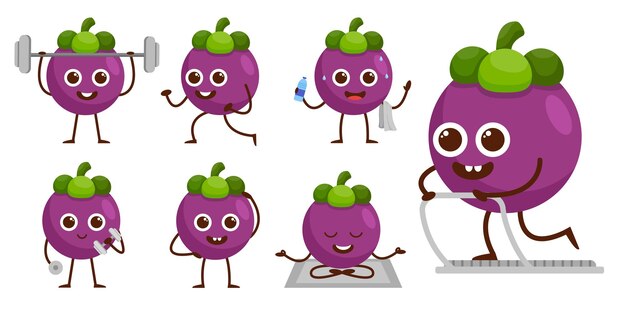 Bundle Set of fruit in cartoon Mascot Character, Cute sportsman in difference activity and equipment, flat Design Illustration