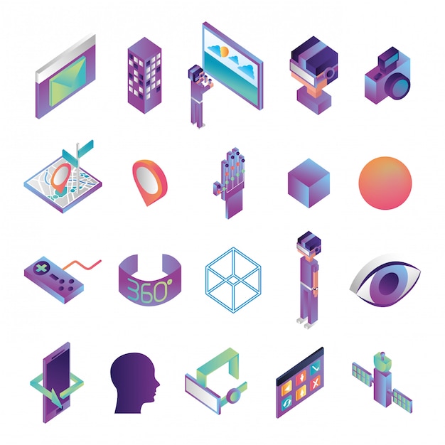 Bundle of virtual reality technology icons