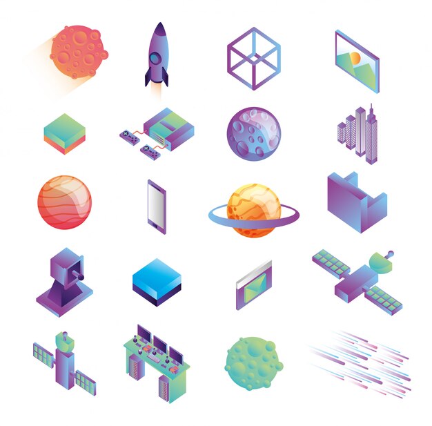 Bundle of virtual reality technology icons