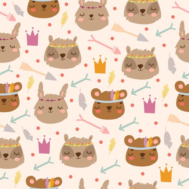 bunnies, bears and arrows seamless pattern in boho style