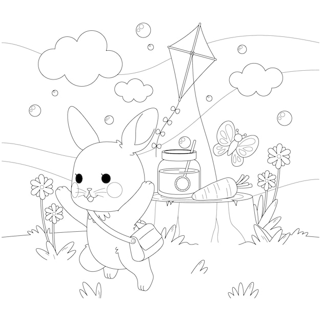 Free Vector bunny coloring book illustration