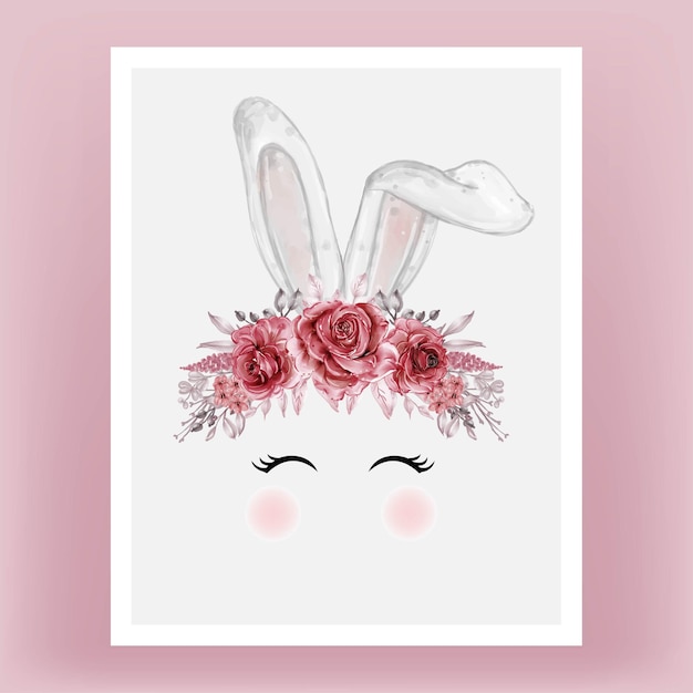 Free vector bunny head watercolor flower red maroon hand drawn illustration