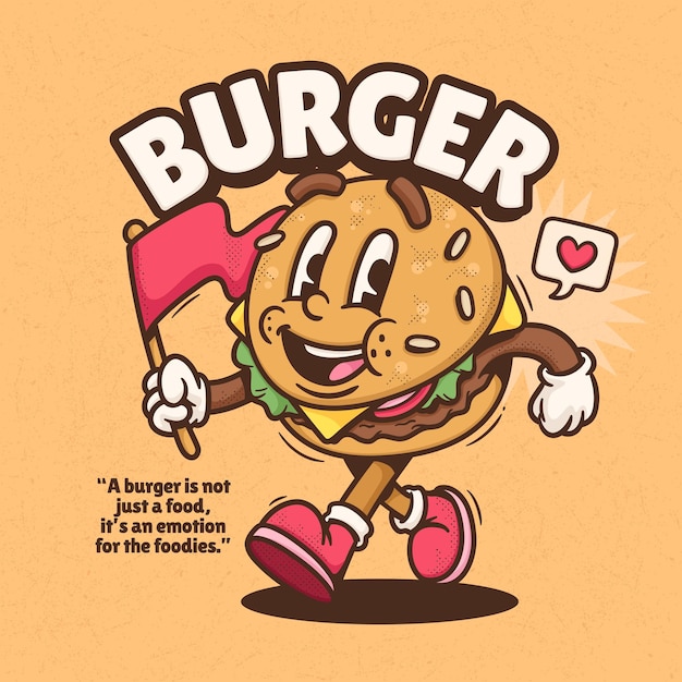 Free Vector burger cute trendy retro cartoon vector hand drawn