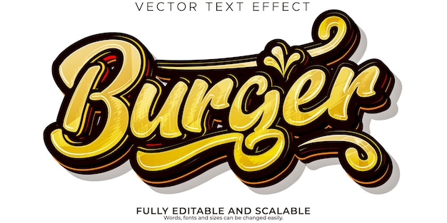 Free Vector burger food text effect editable modern lettering typography font style