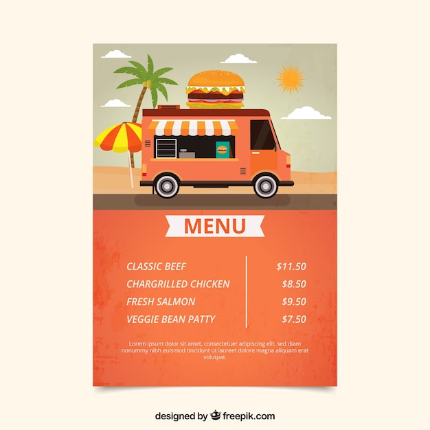 Burger food truck menu on the beach