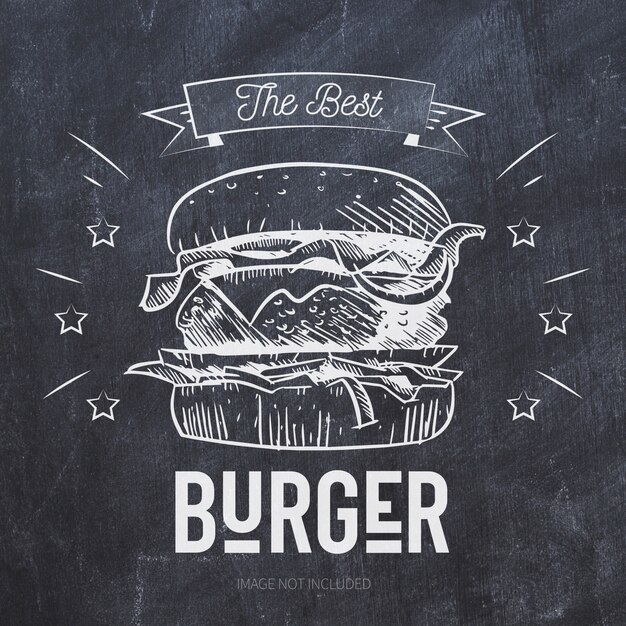 Burger grill illustration on black chalkboard  