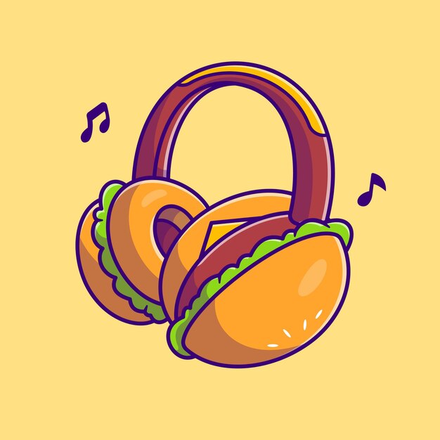 Burger Headphone Cartoon Illustration. Flat Cartoon Style