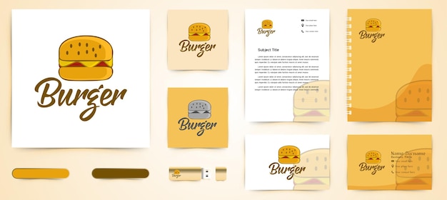 Free Vector burger logo and business card branding template designs inspiration isolated on white background