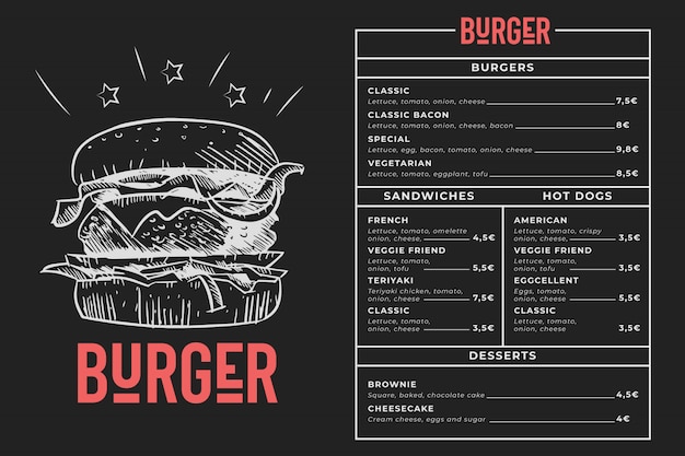 Free Vector burger menu blackboard