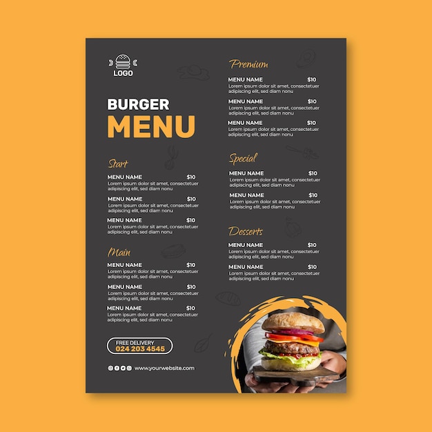 Burgers restaurant menu template