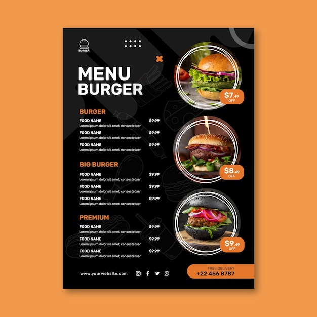 Burgers restaurant menu template