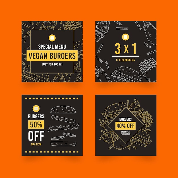 Free Vector burgers sale instagram post collection