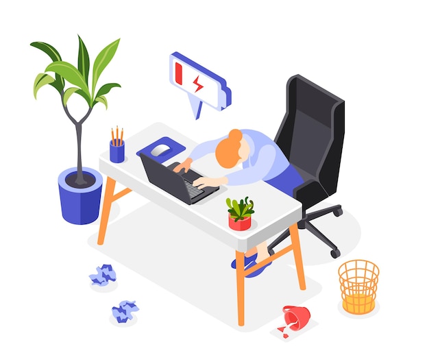 Burn-out syndrome isometric illustration