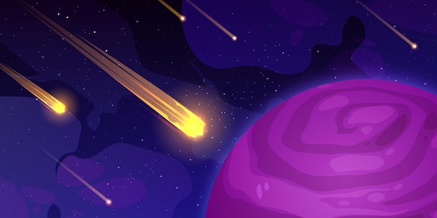 Free Vector burning asteroids flying in outer space