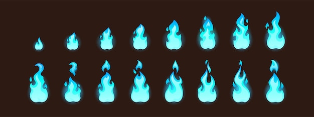 Burning blue fire for d animation or video game vector cartoon animation sprite sheet with sequence ...