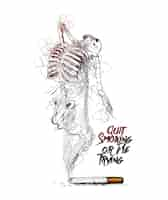 Free vector burning cigarette as a skull shaped deadly smoke symbolizing that quit smoking or die trying