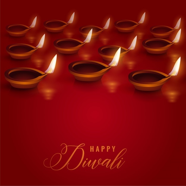 Free vector burning diya lamps placed on red background