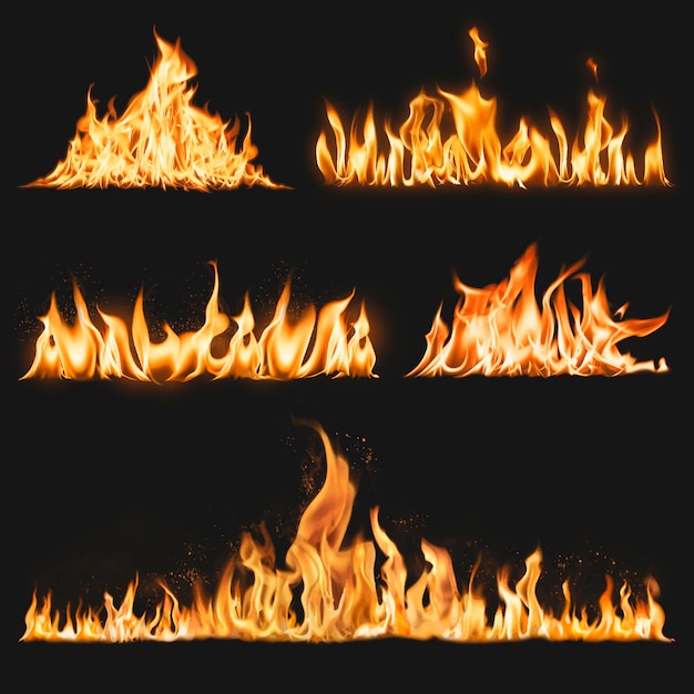 Free vector burning flame border sticker, realistic fire image vector collection