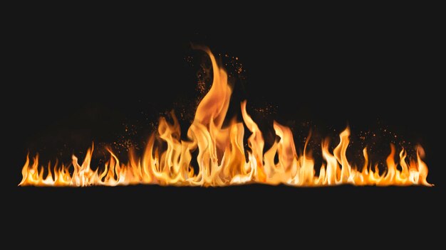 Burning flame border sticker, realistic fire image vector