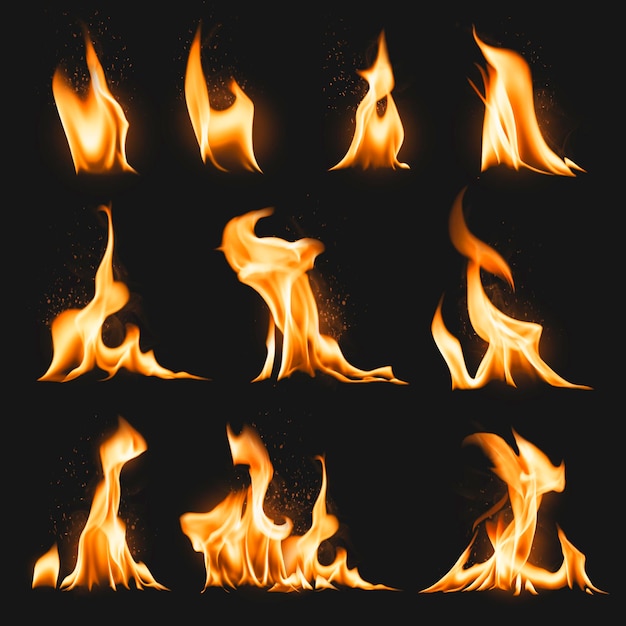 Free Vector burning flame sticker, realistic fire image vector set