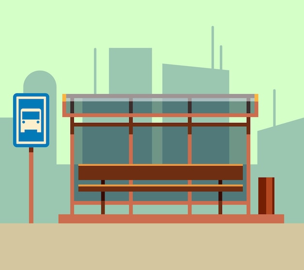 Free Vector bus stop in city landscape in flat style