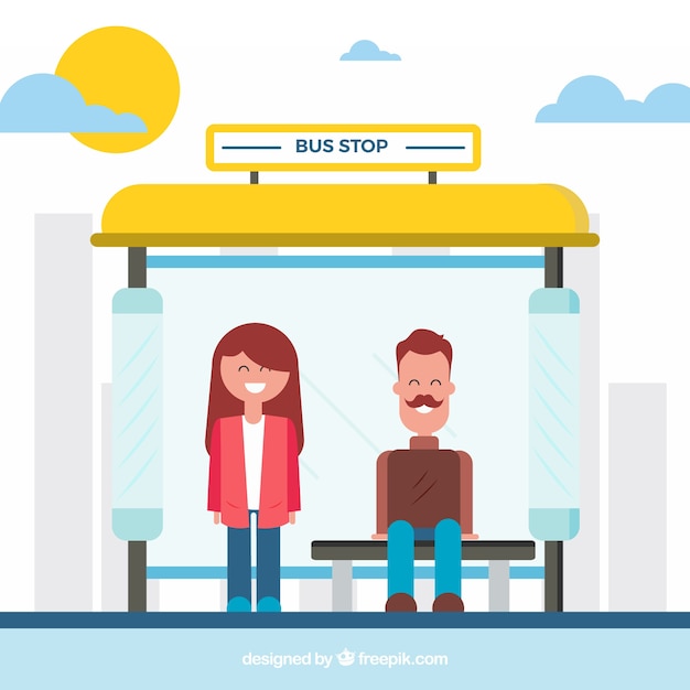 Free Vector bus stop and people with flat design