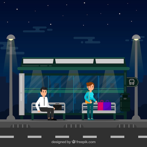 Bus stop and people with flat design