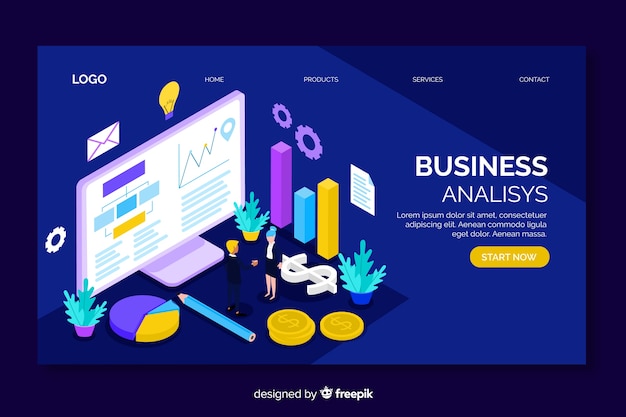 Business analysis isometric landing page