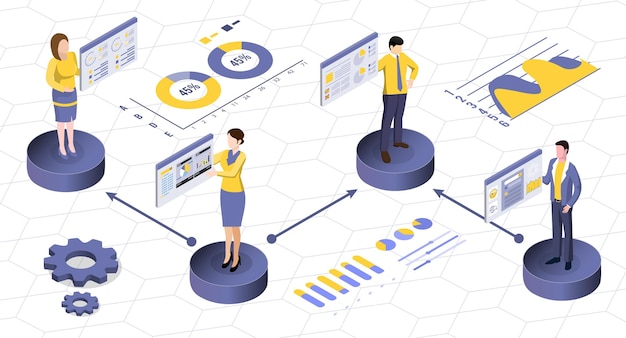 Free Vector business analysis technology concept isometric vector illustration process working with big database